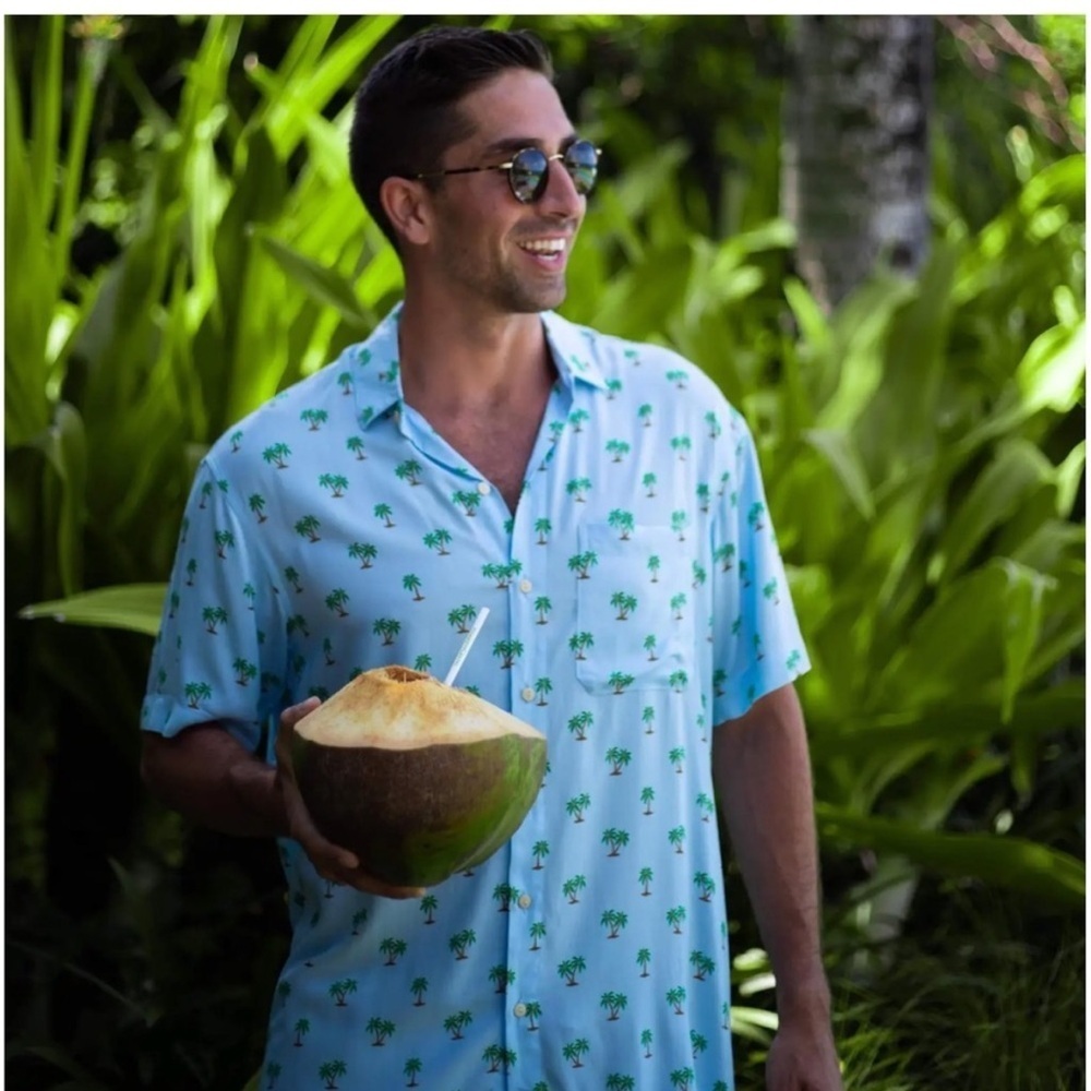Kenny Flowers The Coconut Groove Blue Short Sleeve Shirt Size XXL